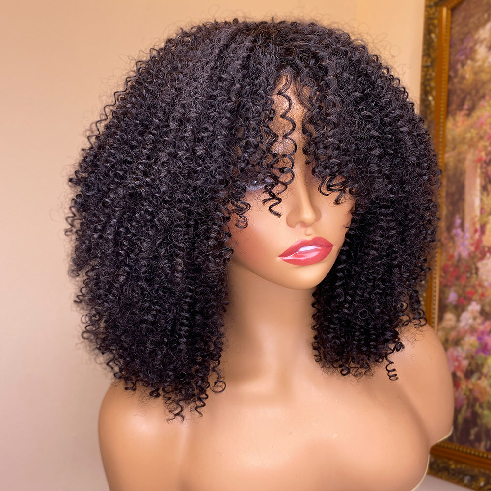 Wig Kinky Curly Human Hair  avec frange