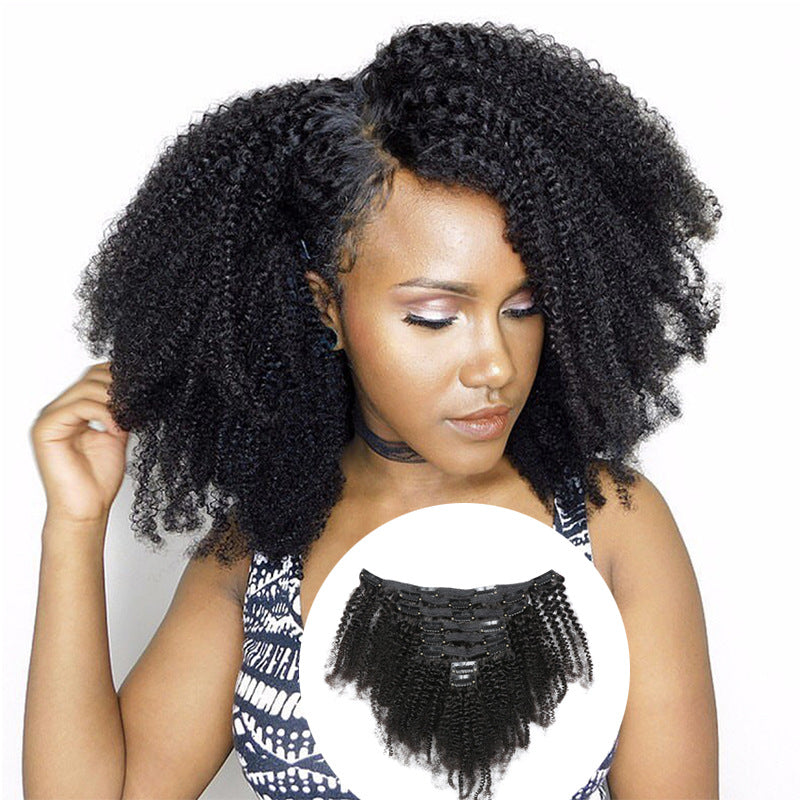 Lot de 8 bandes à clips de cheveux humain Afro kinky curly