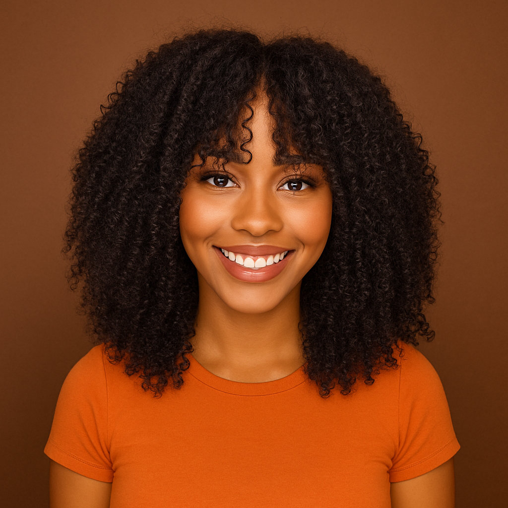 Wig Kinky Curly Human Hair  avec frange
