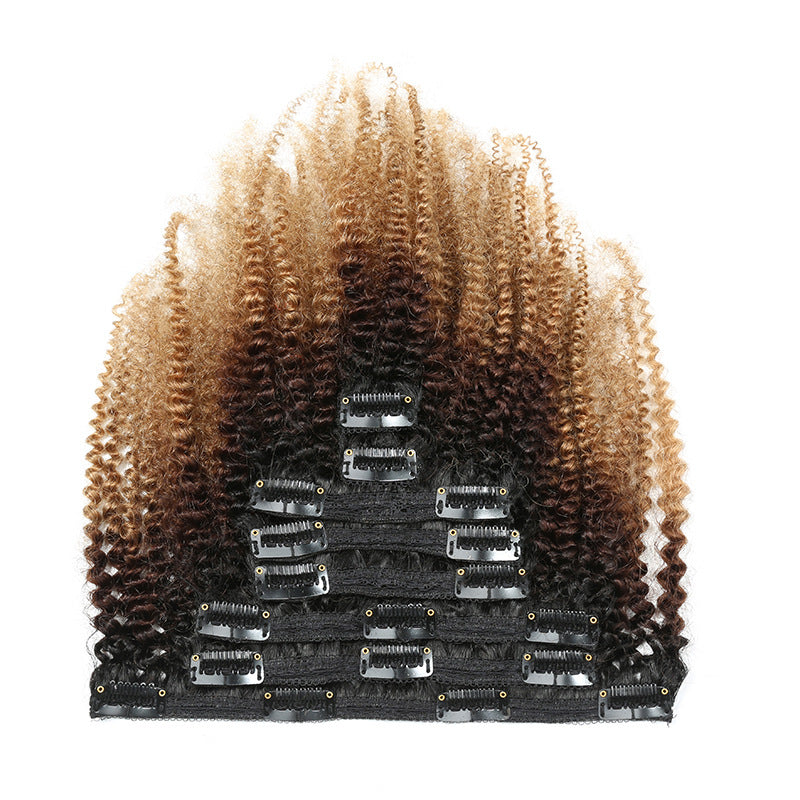 Lot de 8 bandes à clips de cheveux humain Afro kinky curly