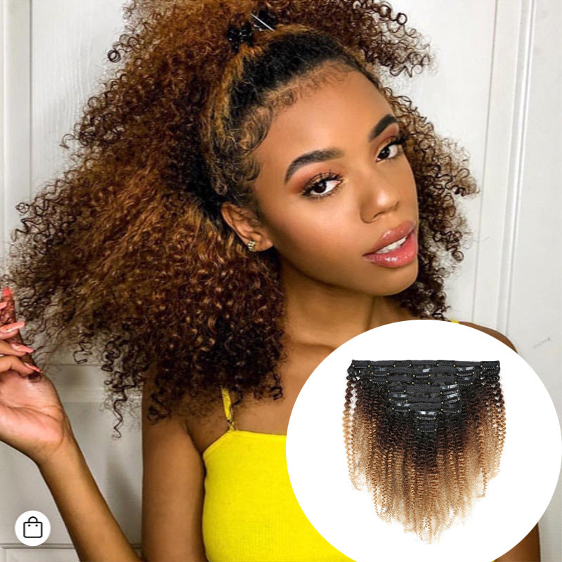 Lot de 8 bandes à clips de cheveux humain Afro kinky curly